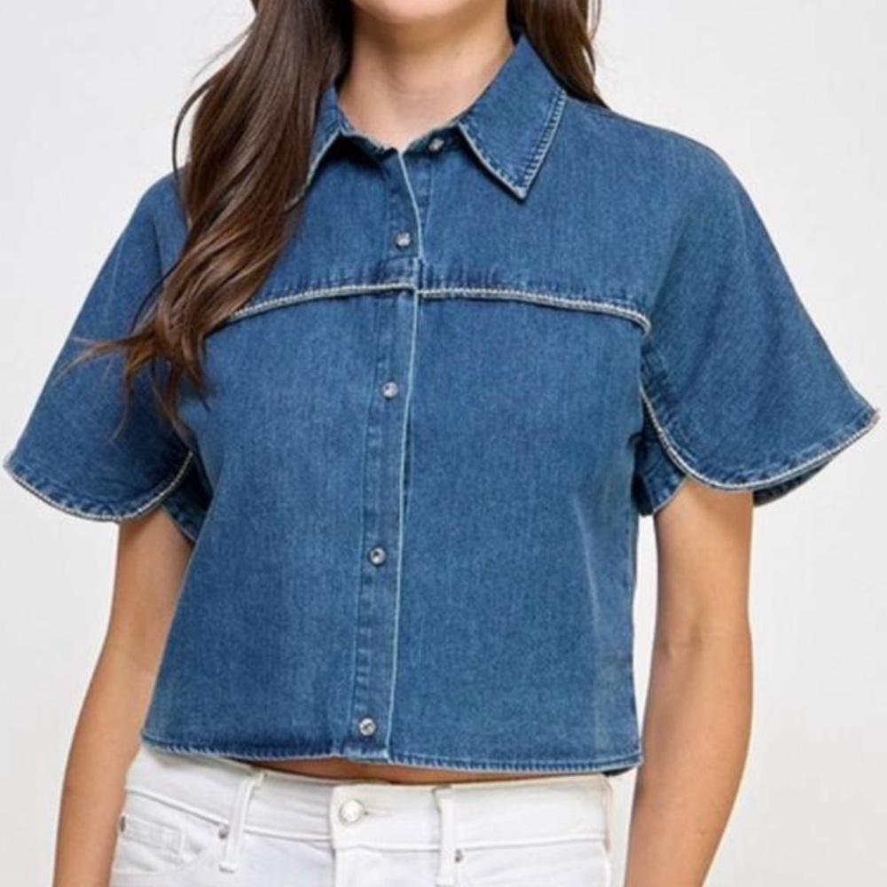 Rhinestone Denim Blue Women's Top